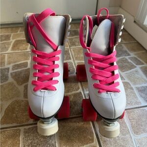 White Roller Skates with Pink Laces